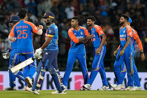 Suryakumar Yadav celebrates wicket of Kamindu Mendis